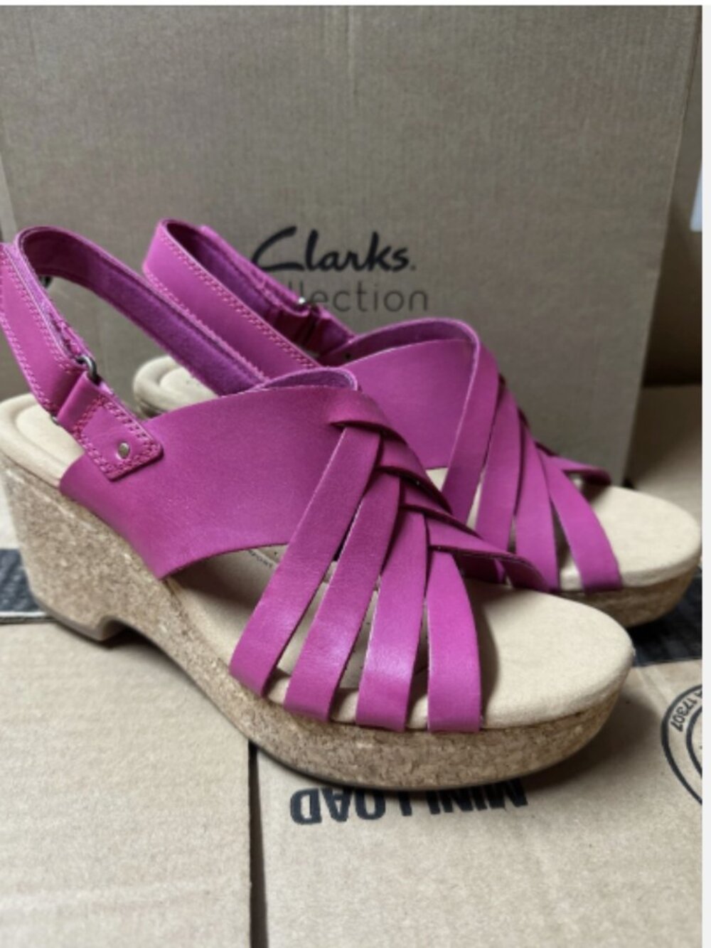 Clarks Collection Woven Leather Wedges-Giselle Glow-Pink-9.5M-NEW-A596102